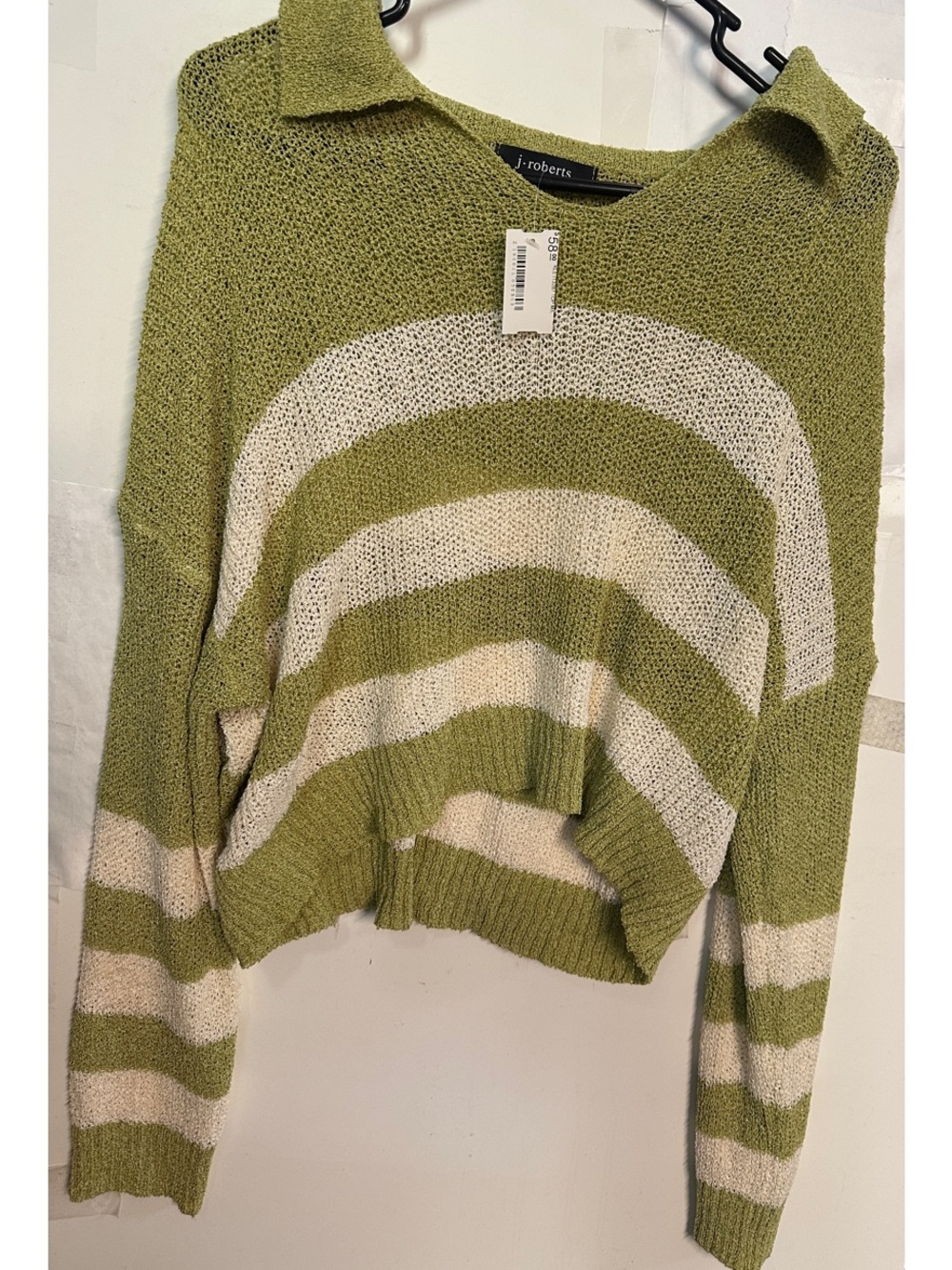 J. Roberts Olive & Cream Striped Scoop Neck Sweater size M/L NWT